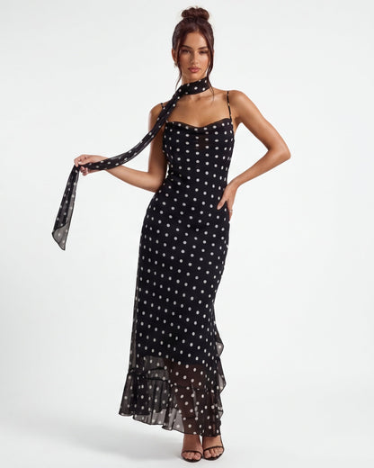Noir Polka™ – Maxi Dress (Timeless Print & Editorial Elegance)