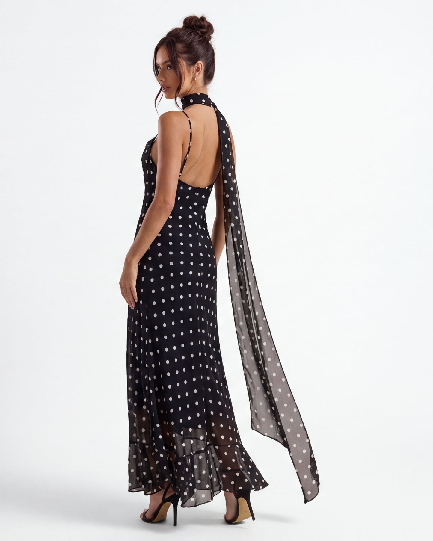 Noir Polka™ – Maxi Dress (Timeless Print & Editorial Elegance)