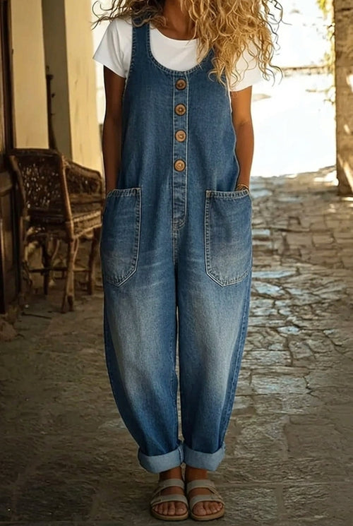 Nancy™ | Vintage Washed Cotton Denim Overalls