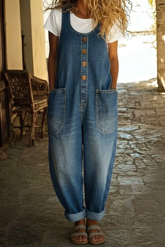 Nancy™ | Vintage Washed Cotton Denim Overalls