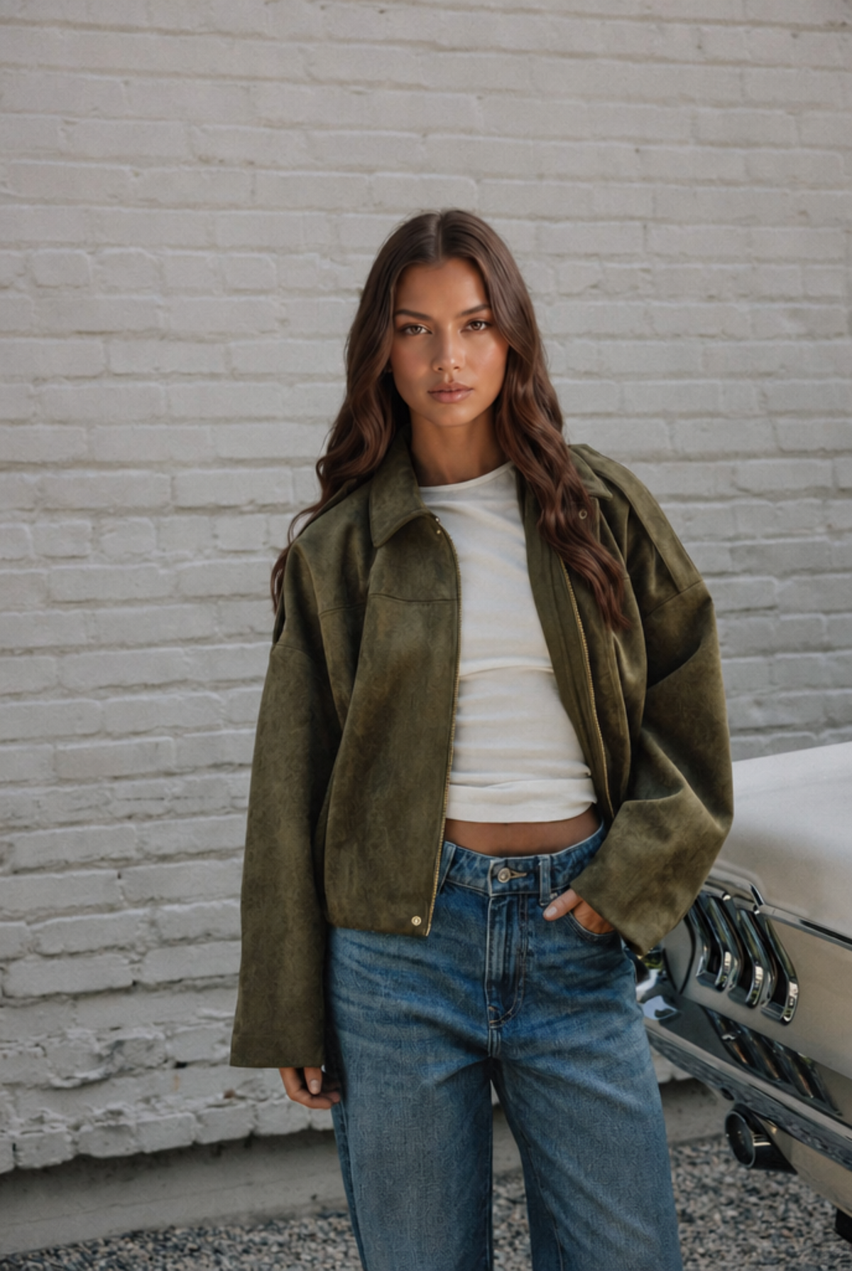 Jean Womens Oversized Suede Jacket, Cropped