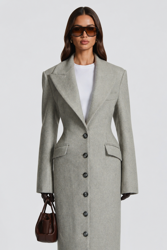 Kristina Womens Long Wool Coat with Fitted Waist