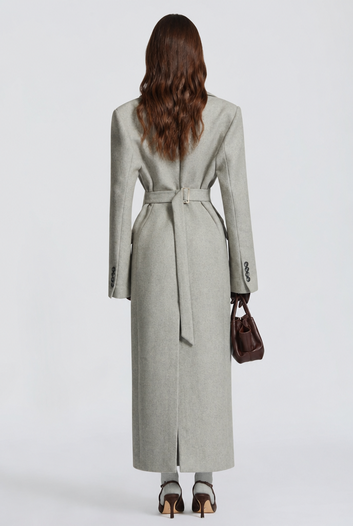Kristina Womens Long Wool Coat with Fitted Waist