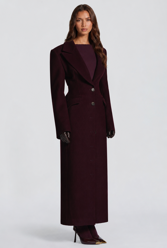 Kristina Womens Long Wool Coat with Fitted Waist