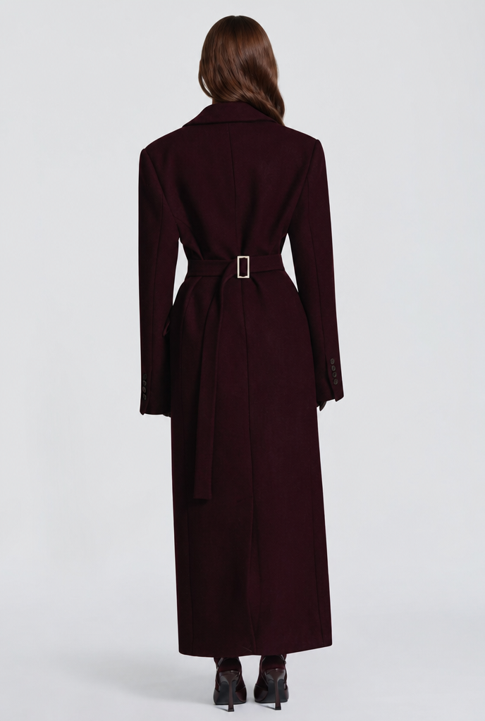 Kristina Womens Long Wool Coat with Fitted Waist