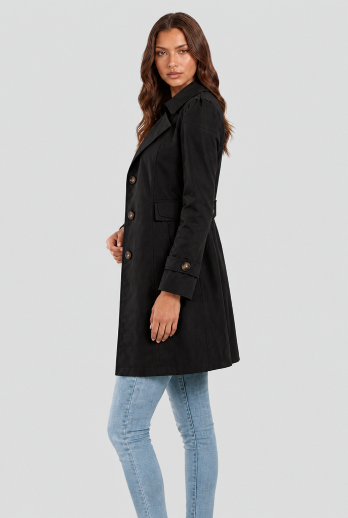 Katrina Womens Short Trench Coat, Fit and Flare