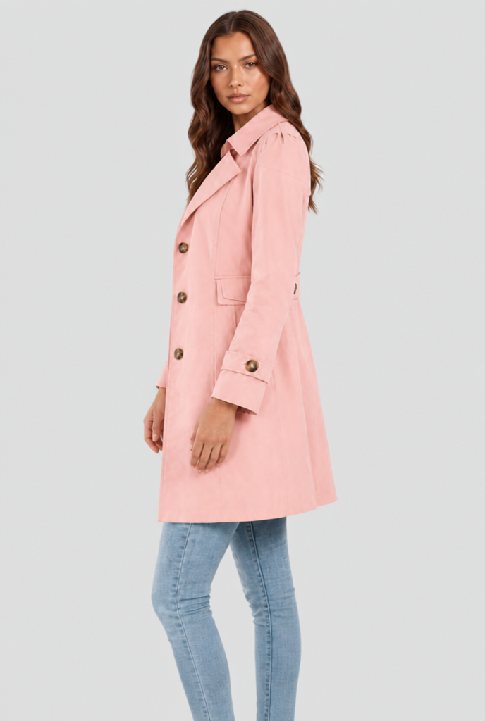 Katrina Womens Short Trench Coat, Fit and Flare