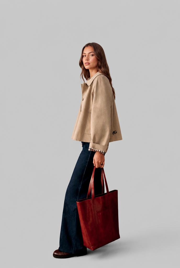 Desiree Womens Cropped Trench Jacket with Plaid Lining