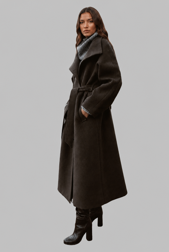Courtney Womens Belted Longline Wool Coat