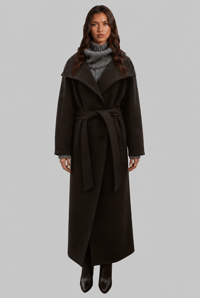 Courtney Womens Belted Longline Wool Coat