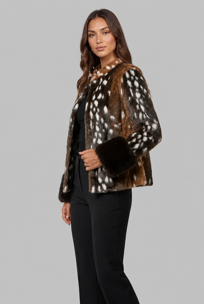 Kathleen Womens Faux Fur Jacket with Contrast Cuffs