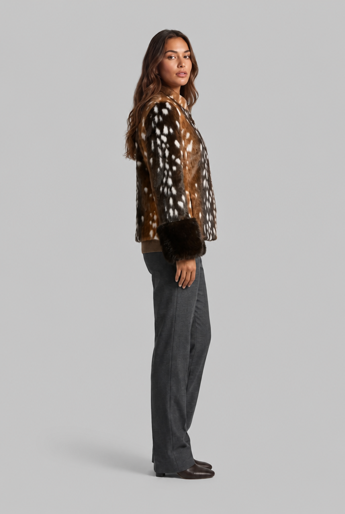 Kathleen Womens Faux Fur Jacket with Contrast Cuffs