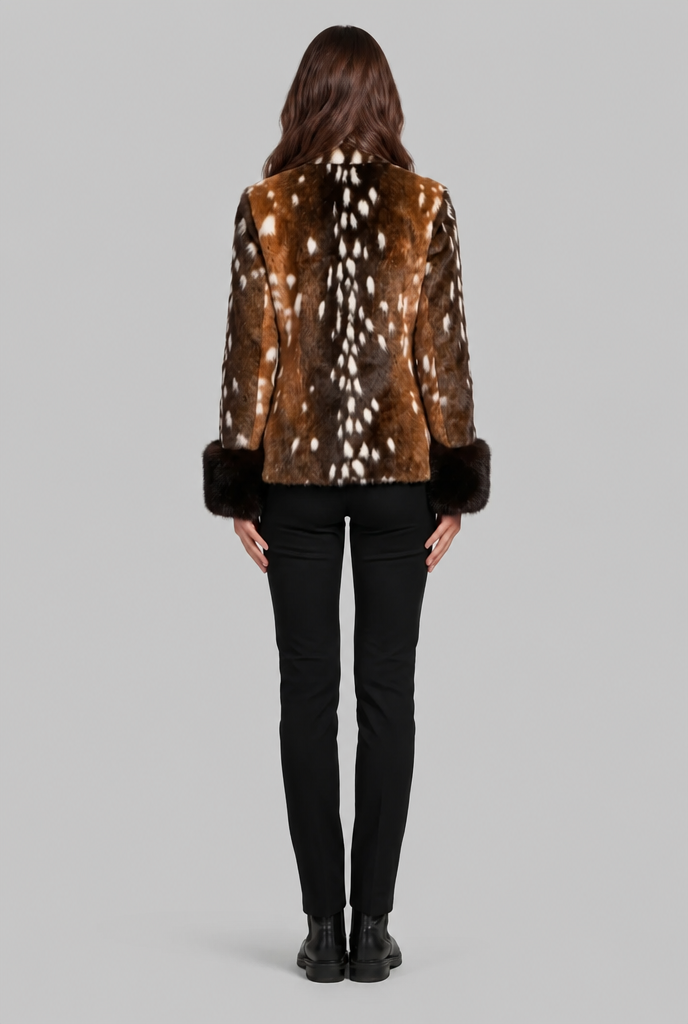 Kathleen Womens Faux Fur Jacket with Contrast Cuffs