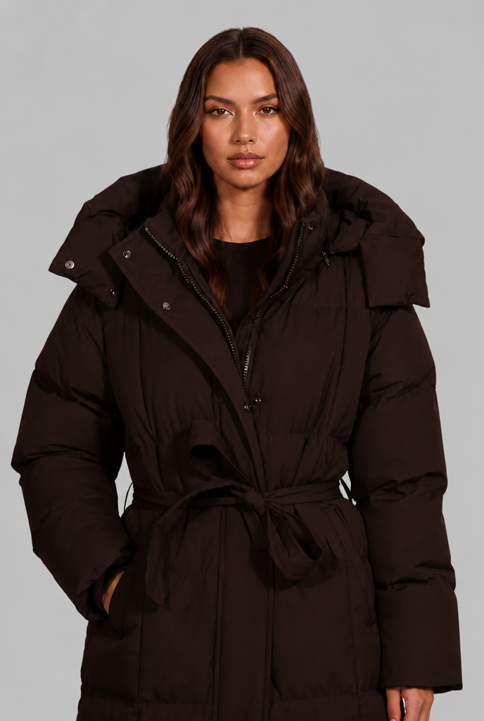 Luciana Womens Long Puffer Coat with Oversized Hood