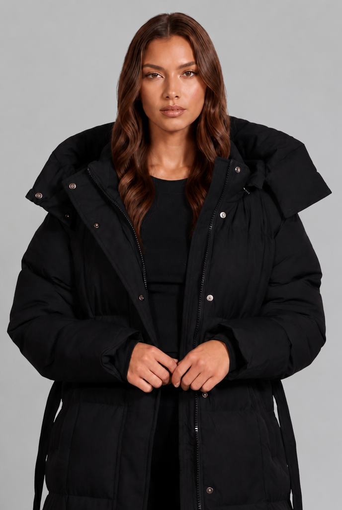 Luciana Womens Long Puffer Coat with Oversized Hood