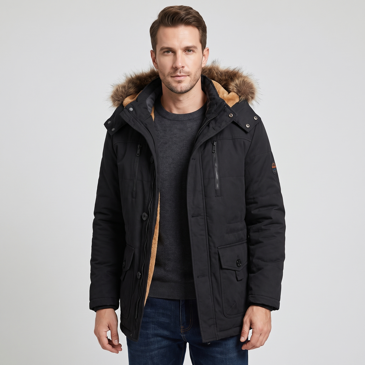 Tyler Mens Waterproof Winter Parka with Fleece Lining in Black