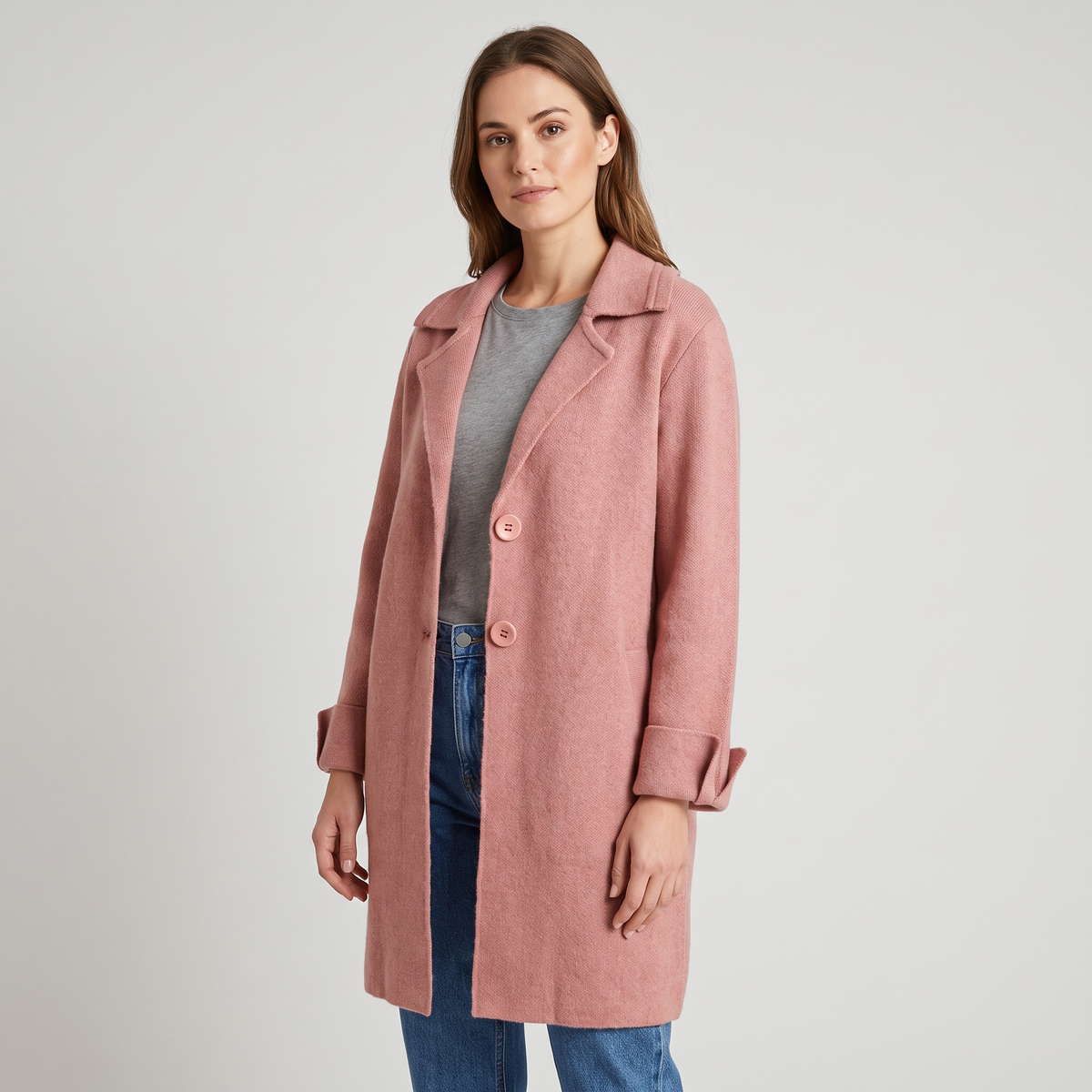 Betsy Womens Long Cardigan Sweater for Casual Wear in Pink