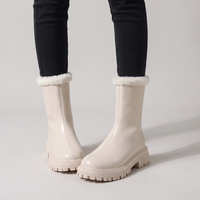 Blair | Womens Faux Fur Lined Winter Ankle Boots | Waterproof Finish, Chunky Tread Sole, Slip-On | Beige, Black 5-10