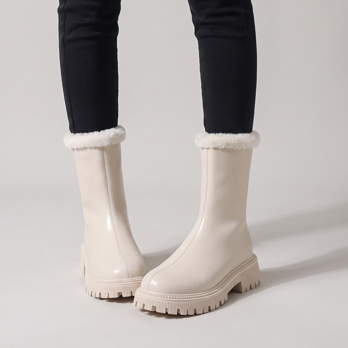 Blair Womens Faux Fur Lined Winter Ankle Boots in Beige