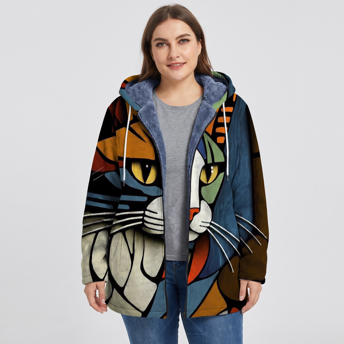 Ashley Womens Cat Print Cardigan Sweater