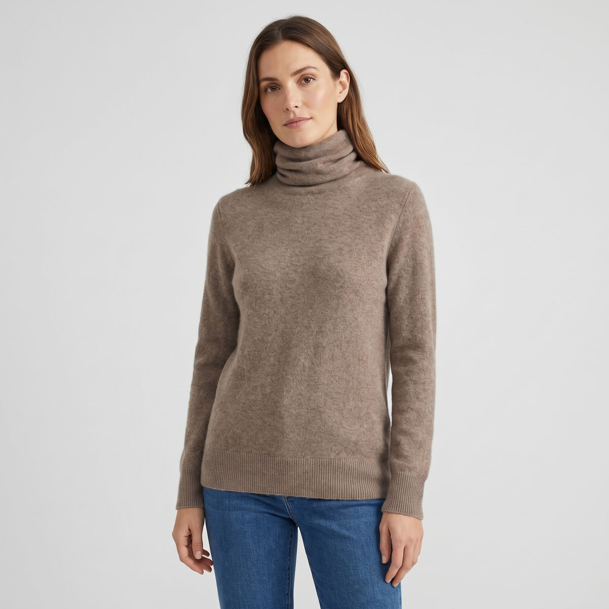 Victoria Womens Cashmere Blend Turtleneck Sweater, Slim Fit in Camel