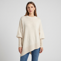 Lindsay | Womens Oversized Knit Poncho Sweater with Batwing Sleeves | Asymmetrical Hem, Round Neck | 7 Colors S-XL