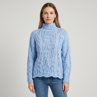 Nora | Womens Merino Wool Blend Patterned Knit Sweater | Hand-Knit, Machine Washable | Baby Blue, Cream and More XS-XL