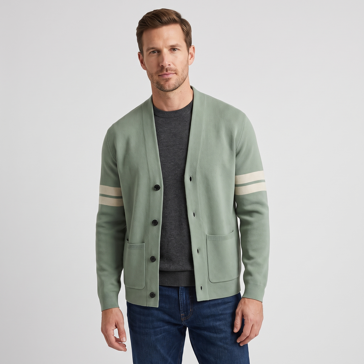 Giancarlo Mens Merino Wool Blend Cardigan in Light Green
