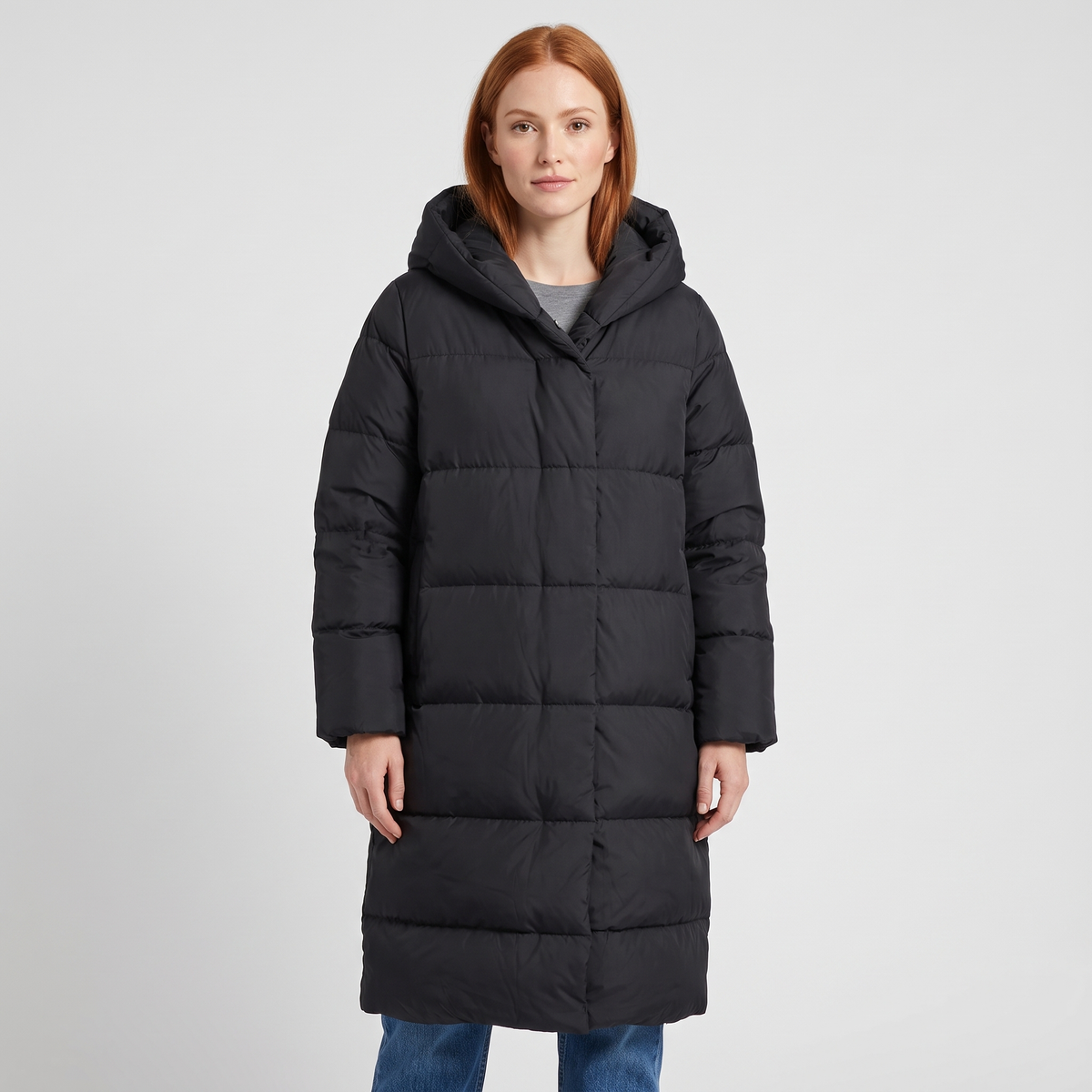 Autumn Womens Long Down Parka with Hood in Black