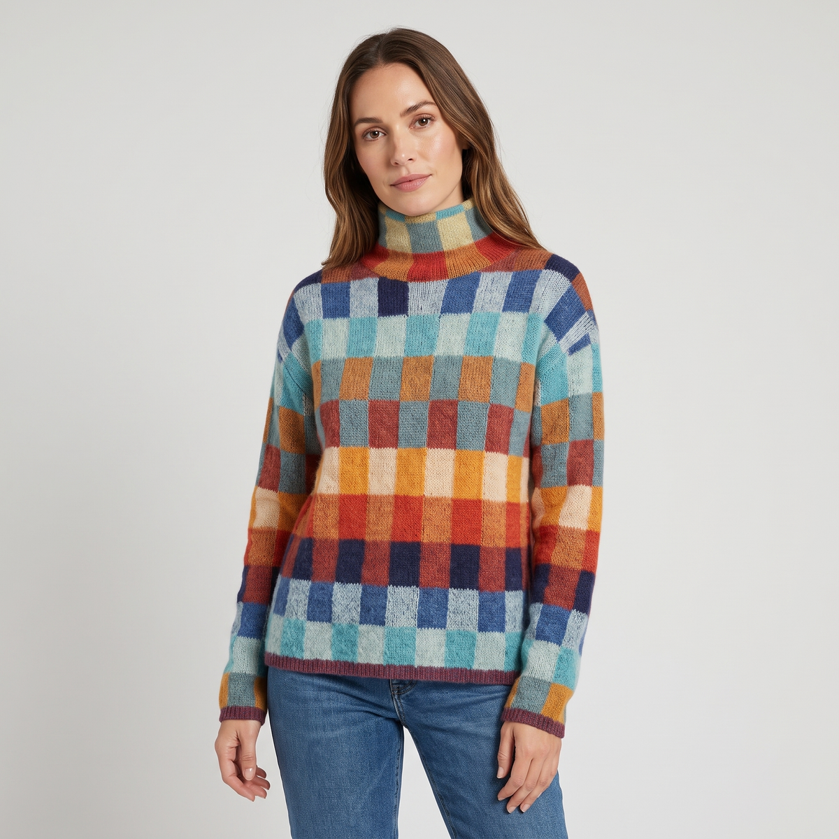 Summer Womens Checkered Merino Wool Blend Sweater