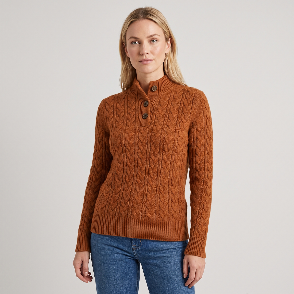 Arden Womens Button-Up Cable Knit Sweater in Vintage