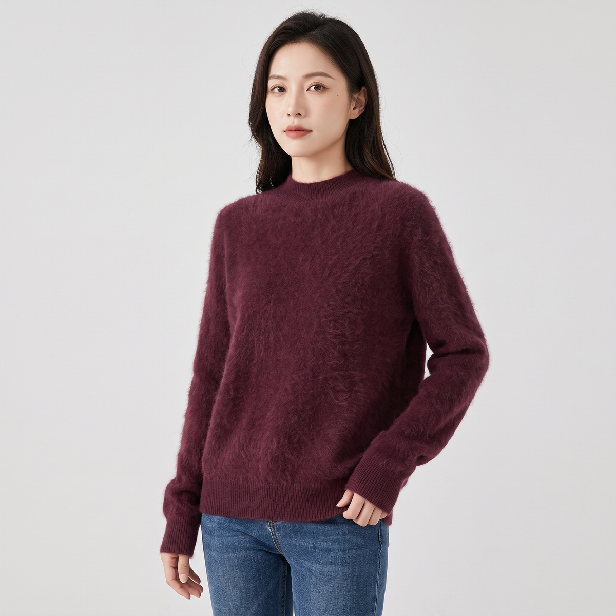 Arabelle Womens Cashmere Wool Blend High Neck Sweater in Red