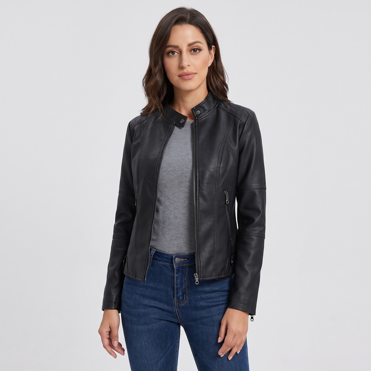 Giorgina Womens Leather Jacket with Tailored Fit in Black