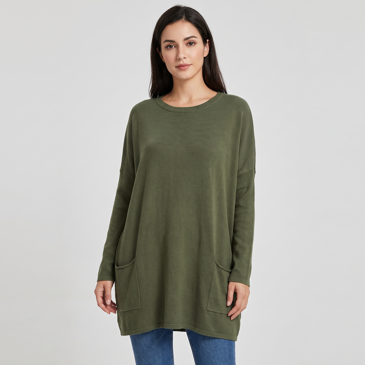 Sabina Womens Long Pullover Sweater to Wear with Leggings in Dark Green