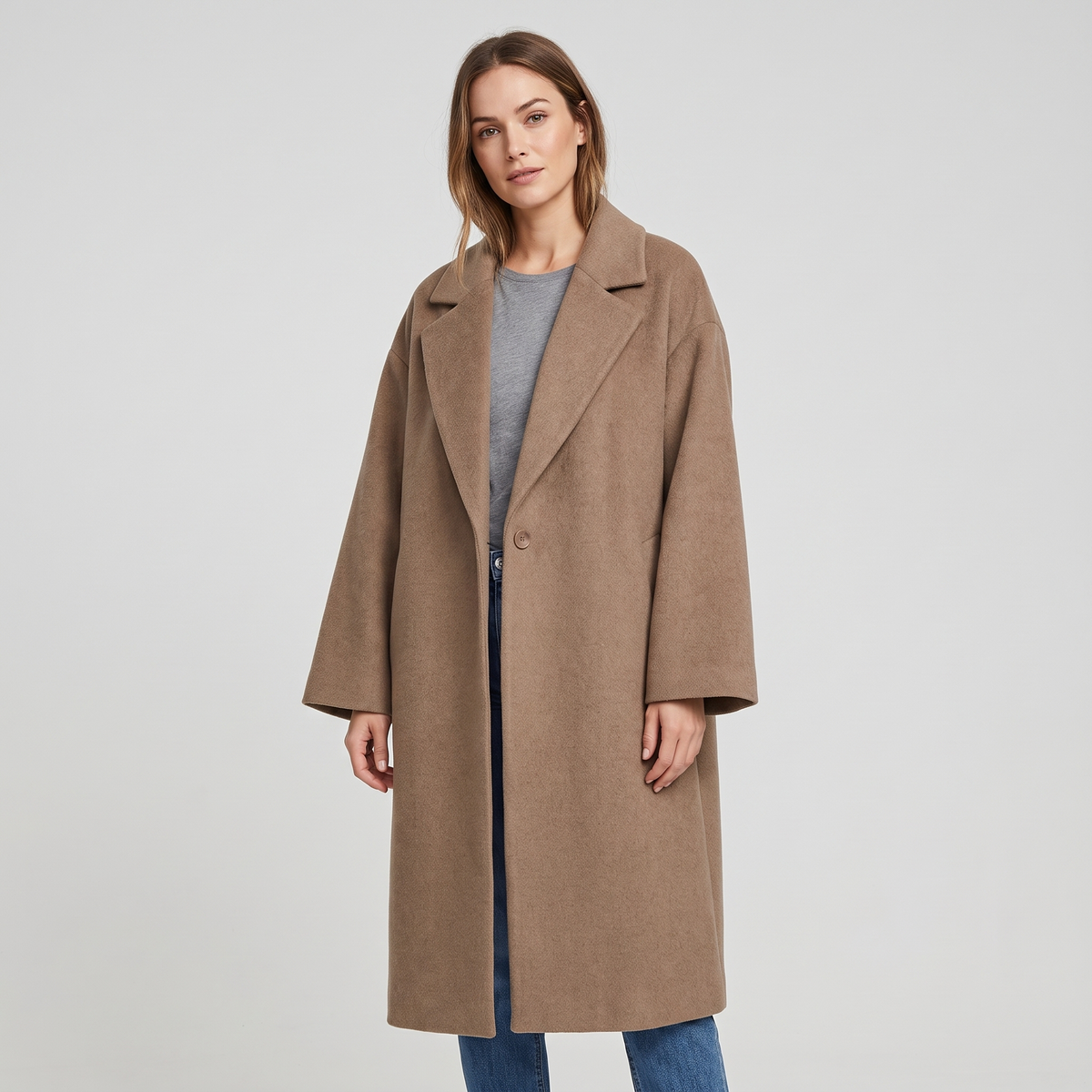 Carly Womens Oversized Long Winter Coat in Khaki