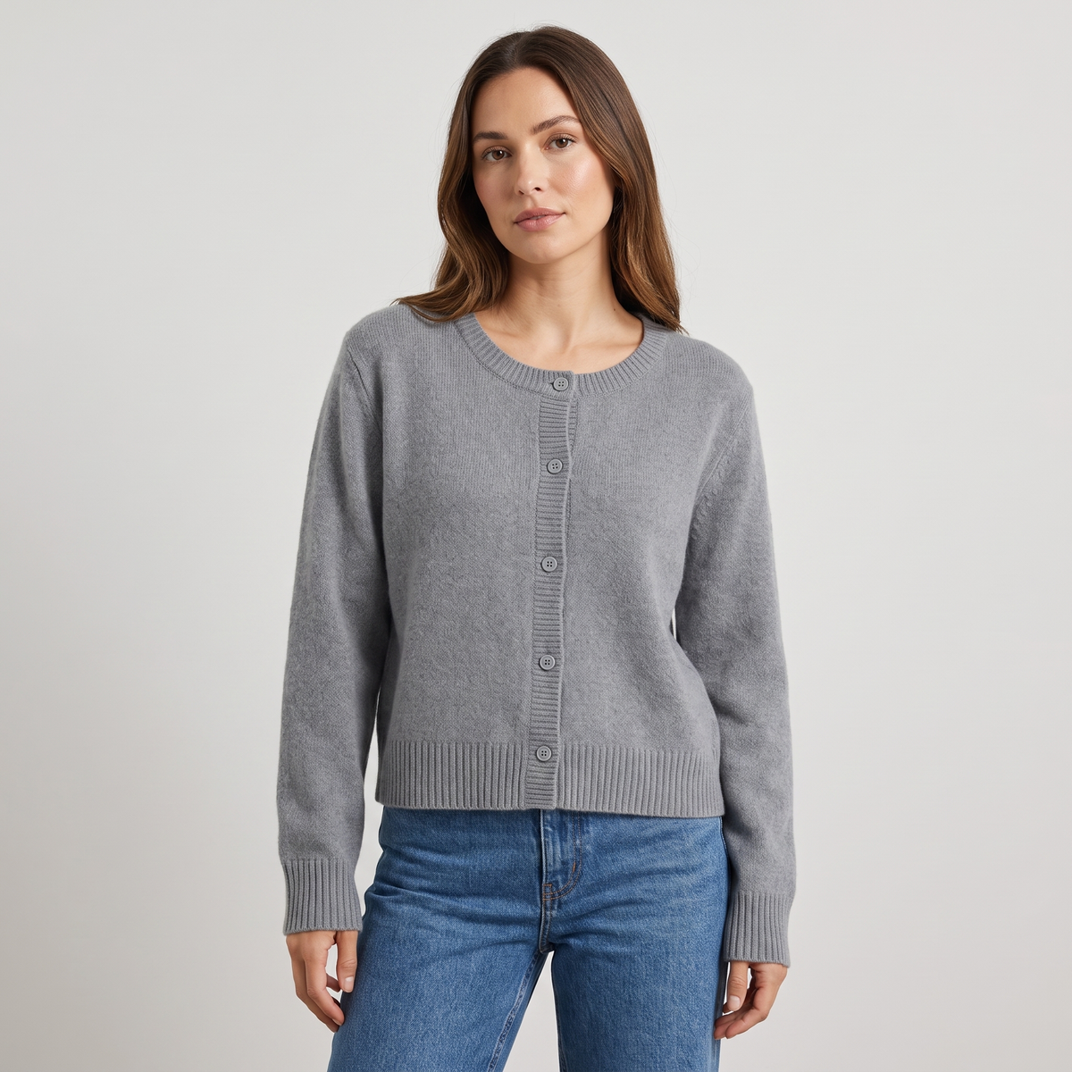 Tiffany Womens Knit Cardigan Sweater in Gray