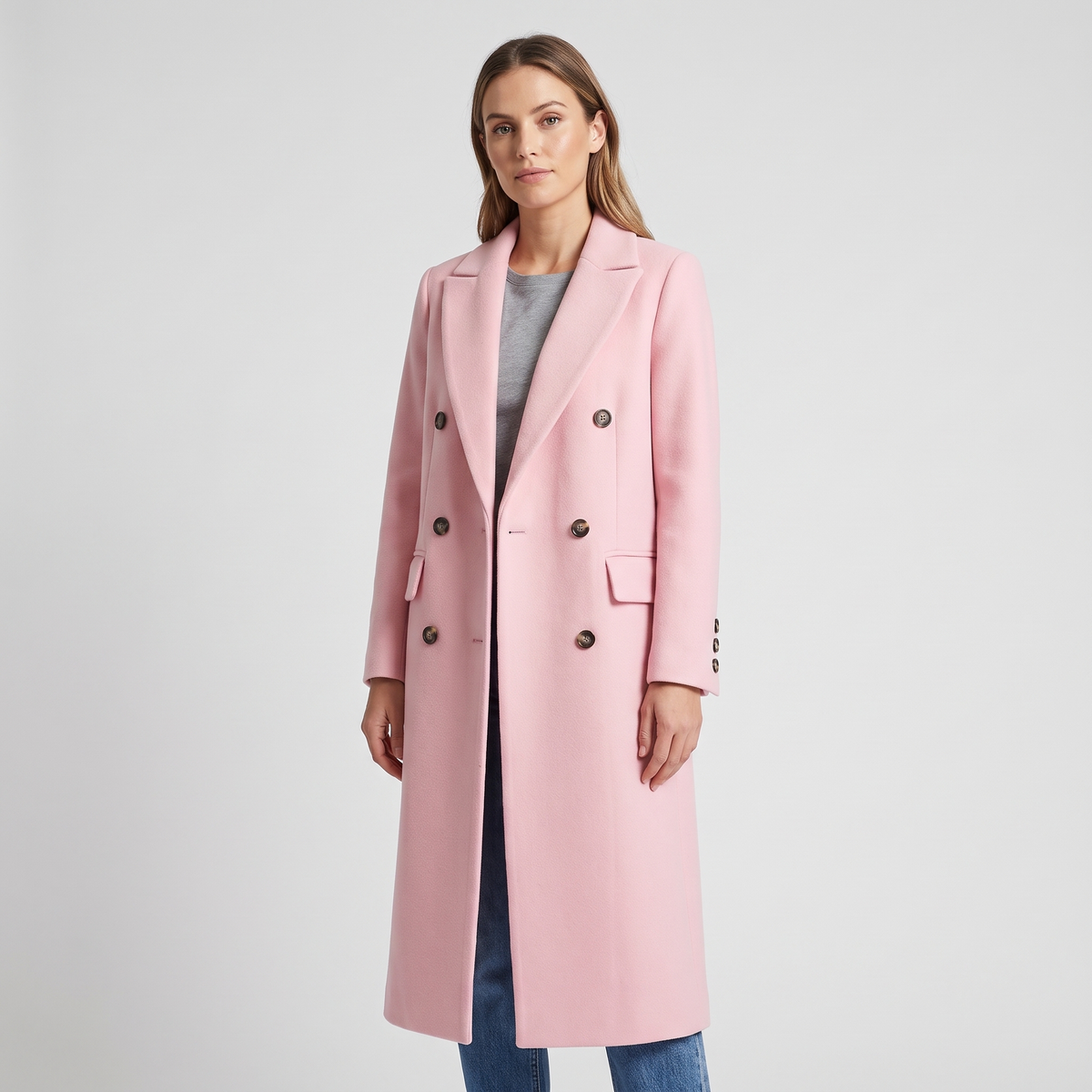 Kendra Womens Long Coat with Lapel Collar