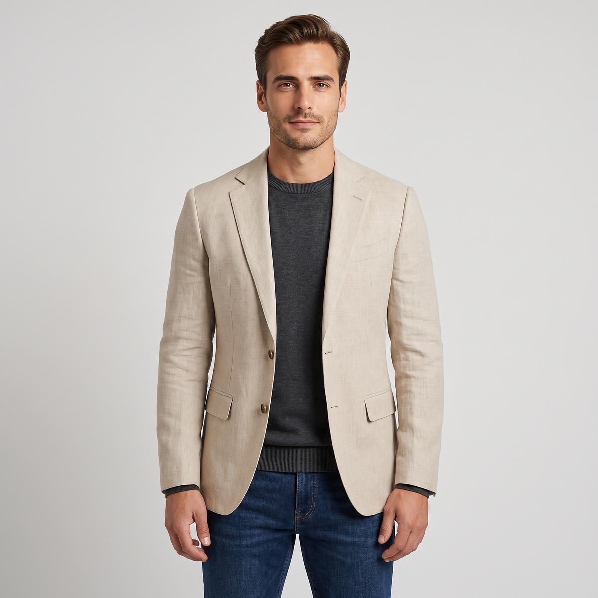 Gary Mens Smart Casual Blazer with Notched Lapel in Beige
