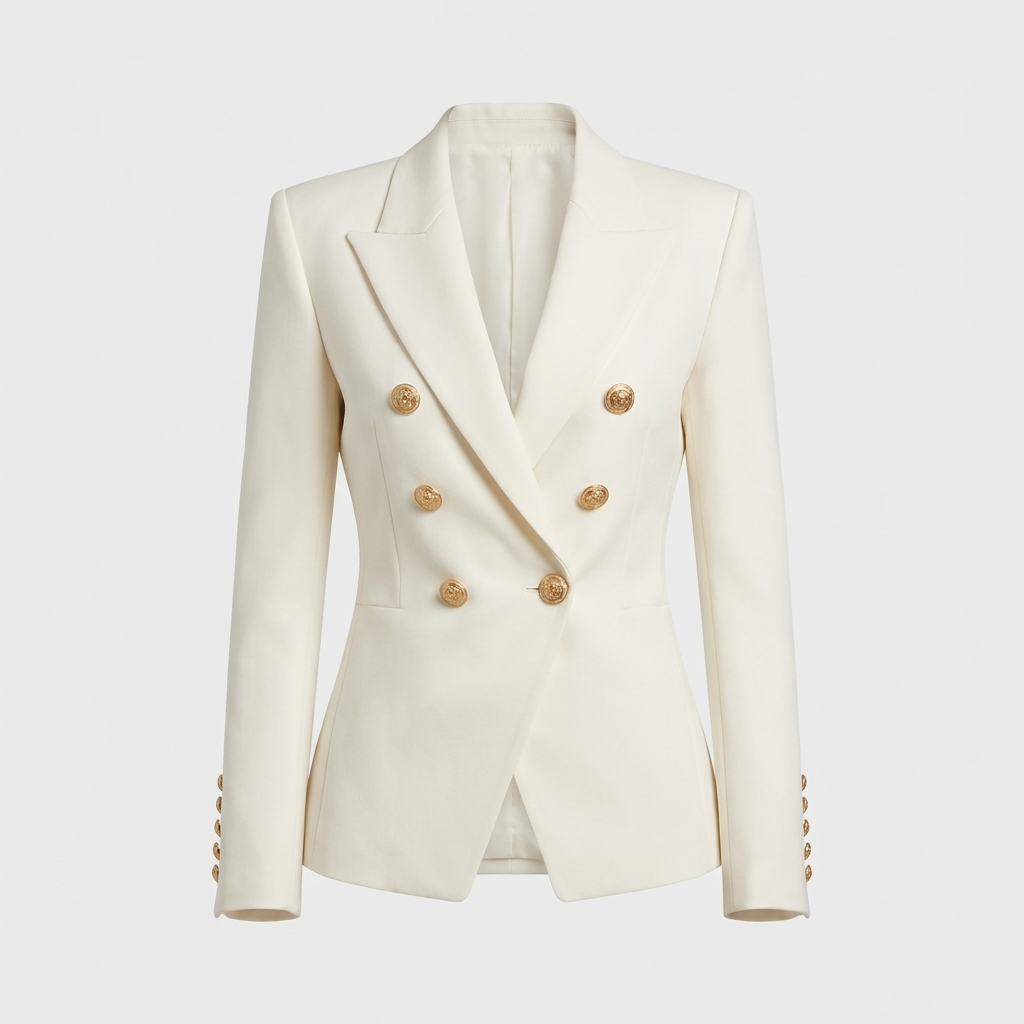 Meghan Womens Double-Breasted Blazer with Gold Buttons in White