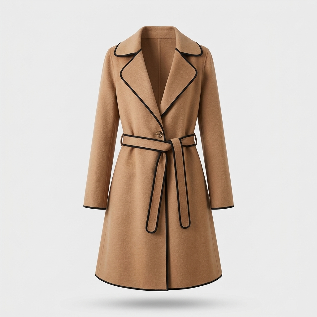 Madison Womens A-Line Wool Blend Coat with Belt in Champagne Beige