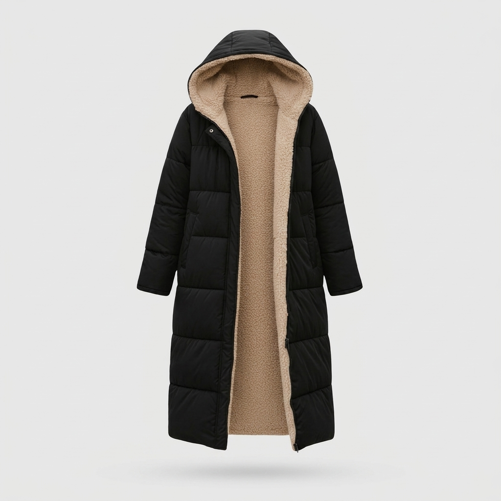 Allison Womens Long Quilted Coat with Hood