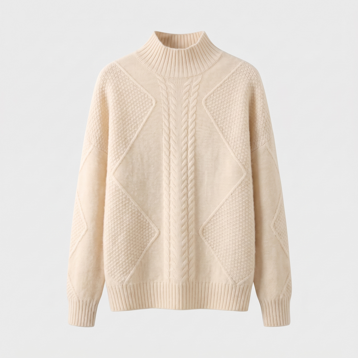 Ellis Womens Cashmere Turtleneck Sweater, Cable Knit in White