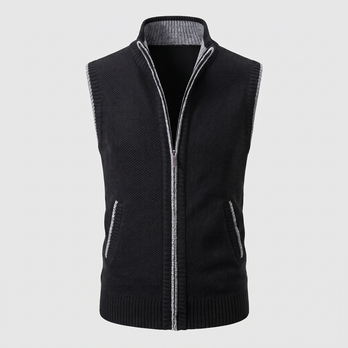Ross Mens Zip-Up Sweater Vest in Wool Blend in Black