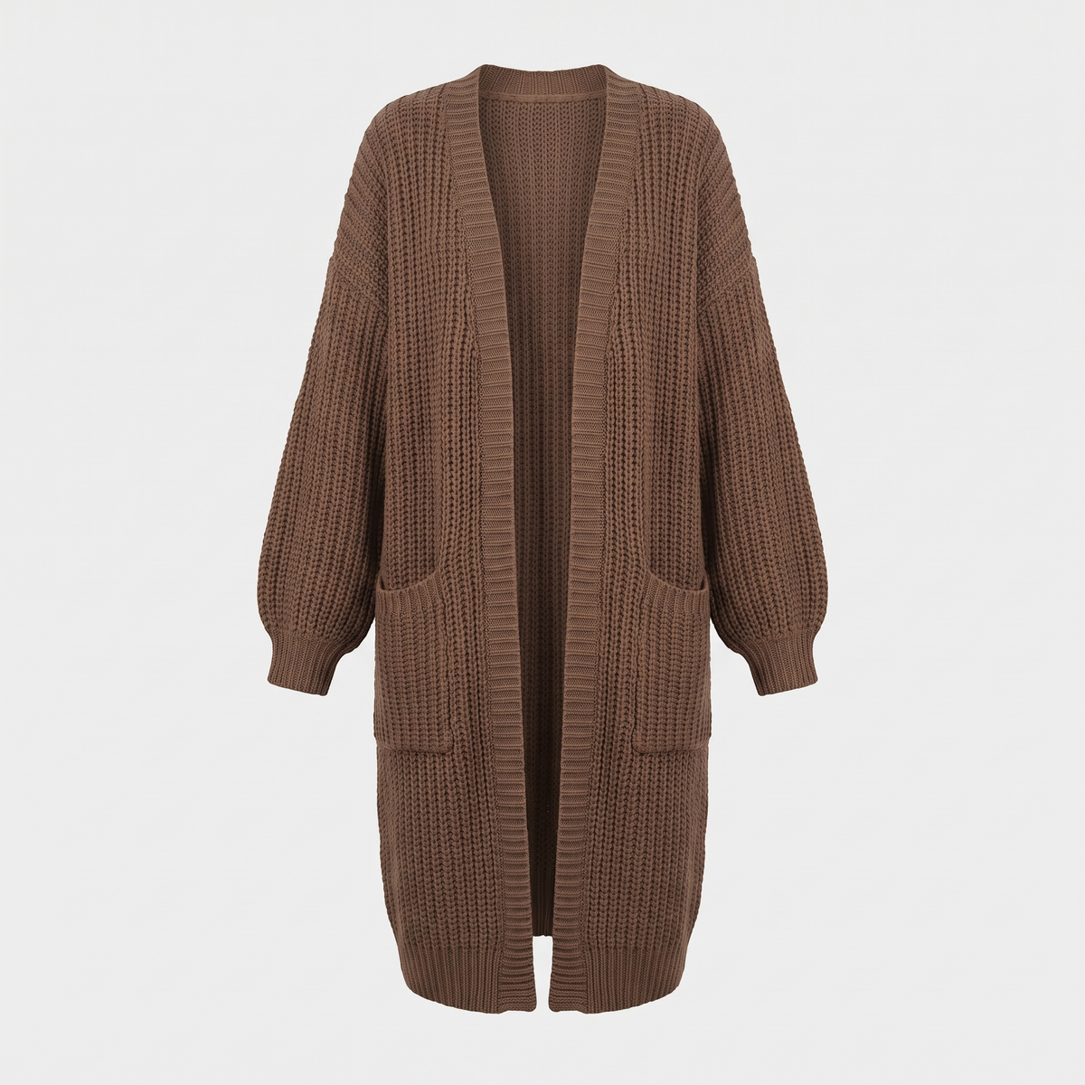 Women's Oversized Longline Knit Cardigan, Open Front | Chunky Ribbed Knit, Mid-Thigh Length | 6 Colorways | S–3XL
