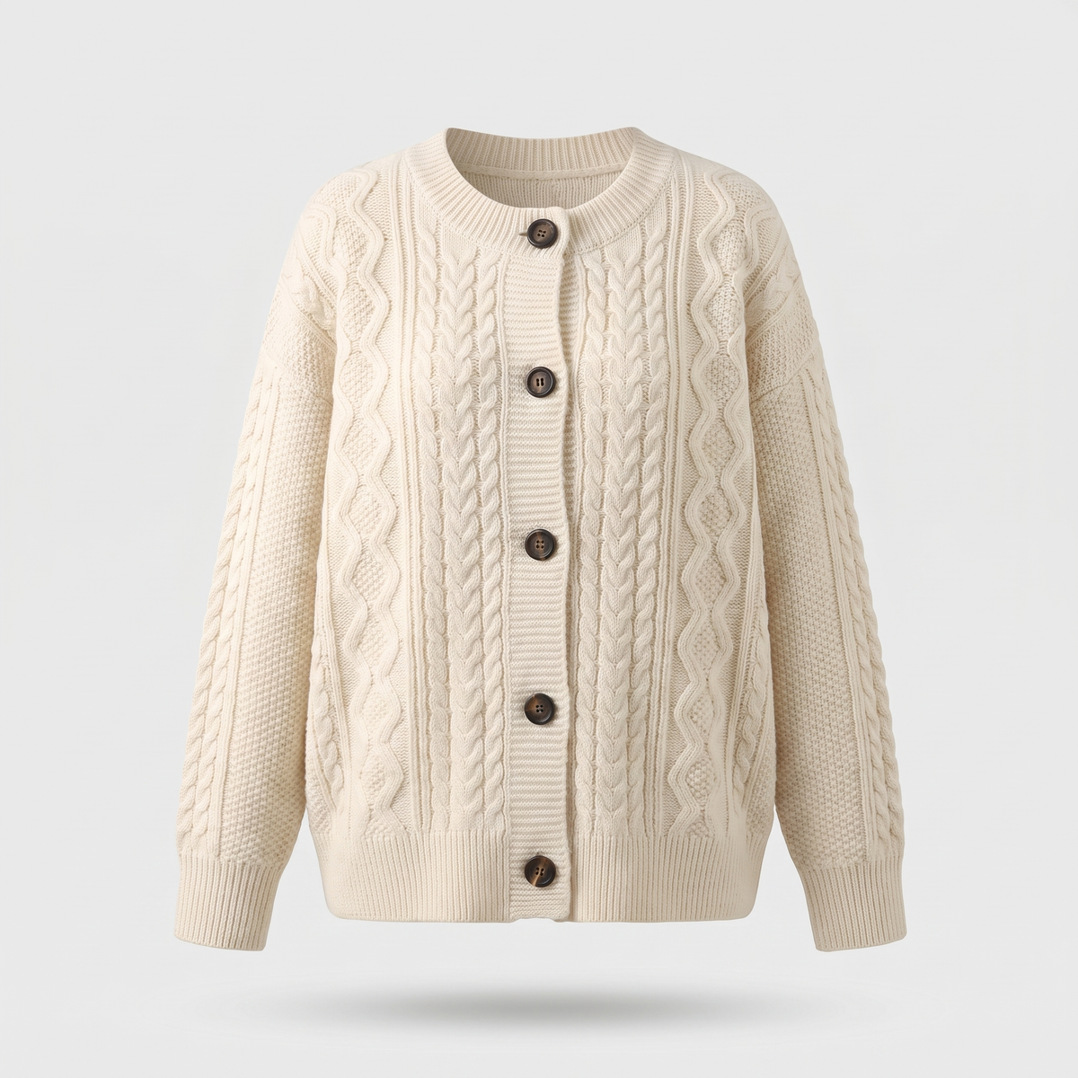 Women's Oversized Cable-Knit Cardigan, Draped Fit | Button-Front, Textured Woven Pattern | 5 Colorways | S–3XL