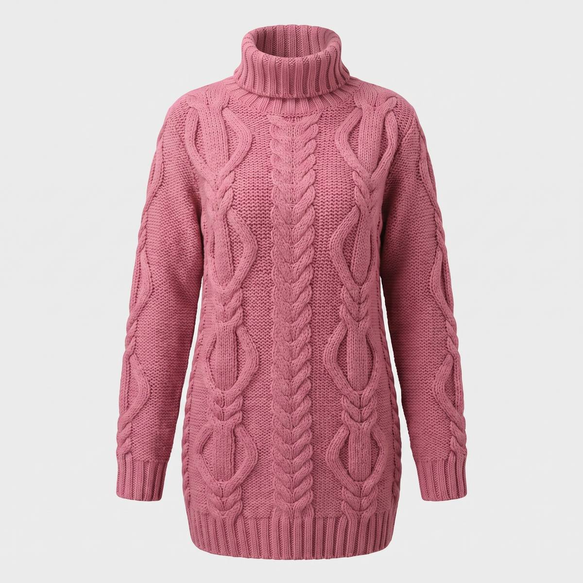 Women's Chunky Cable-Knit Turtleneck Sweater | Oversized Hip-Length Fit, Long Sleeves | 8 Colorways | One Size