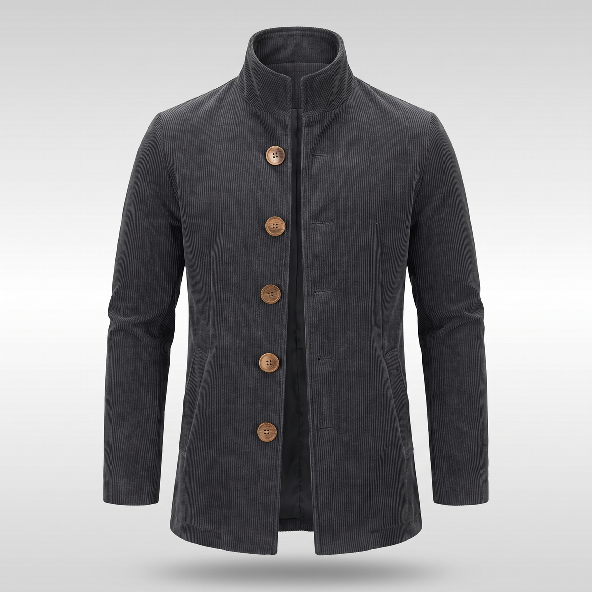 Matthias | Mens Slim-Fit Corduroy Wool Coat — Wooden Buttons with Stand Collar Vintage Charm in 4 Colors S–3XL | Westmere