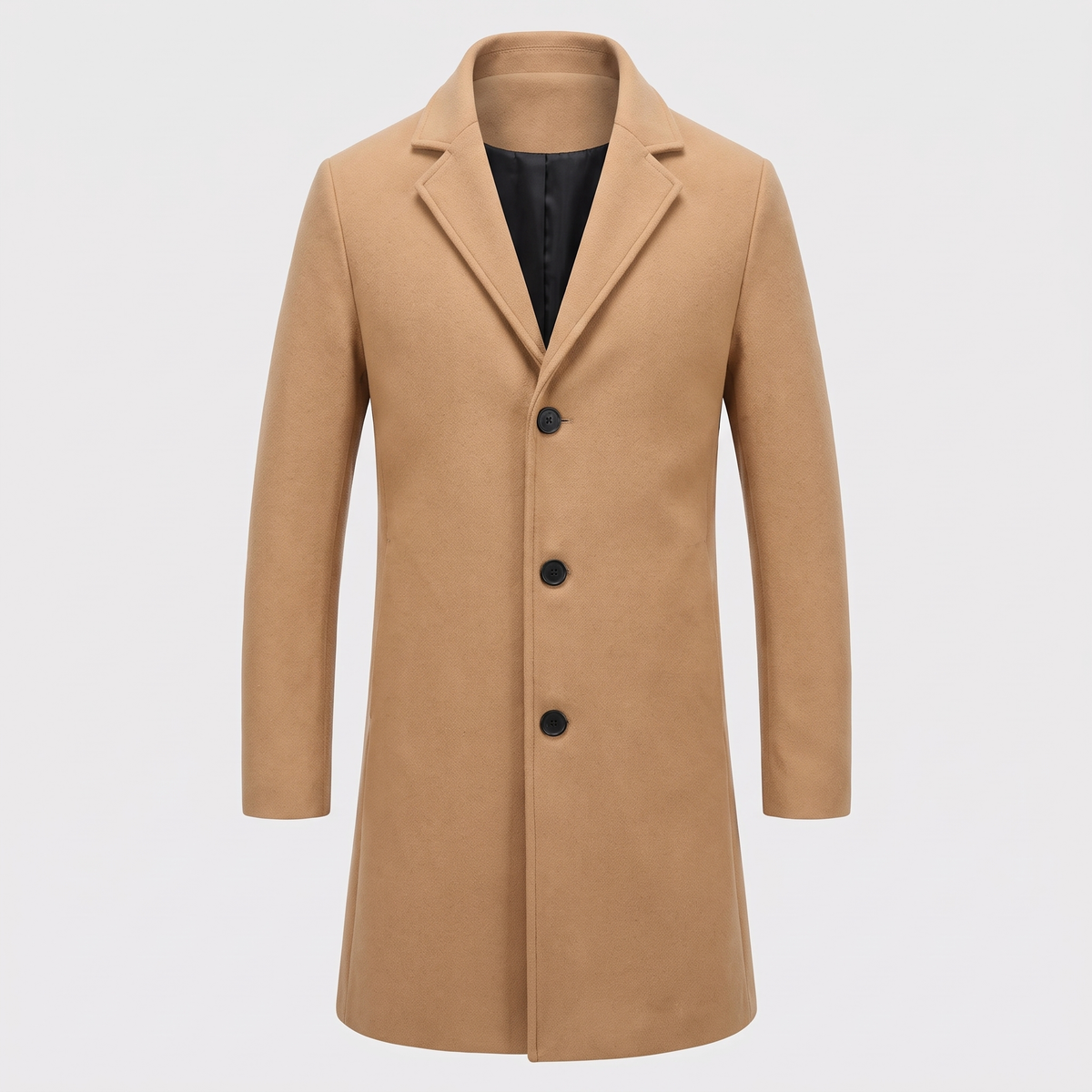 Florian | Mens Long Single-Breasted Wool Coat — Classic Lapel Collar with Lining M–5XL | Westmere