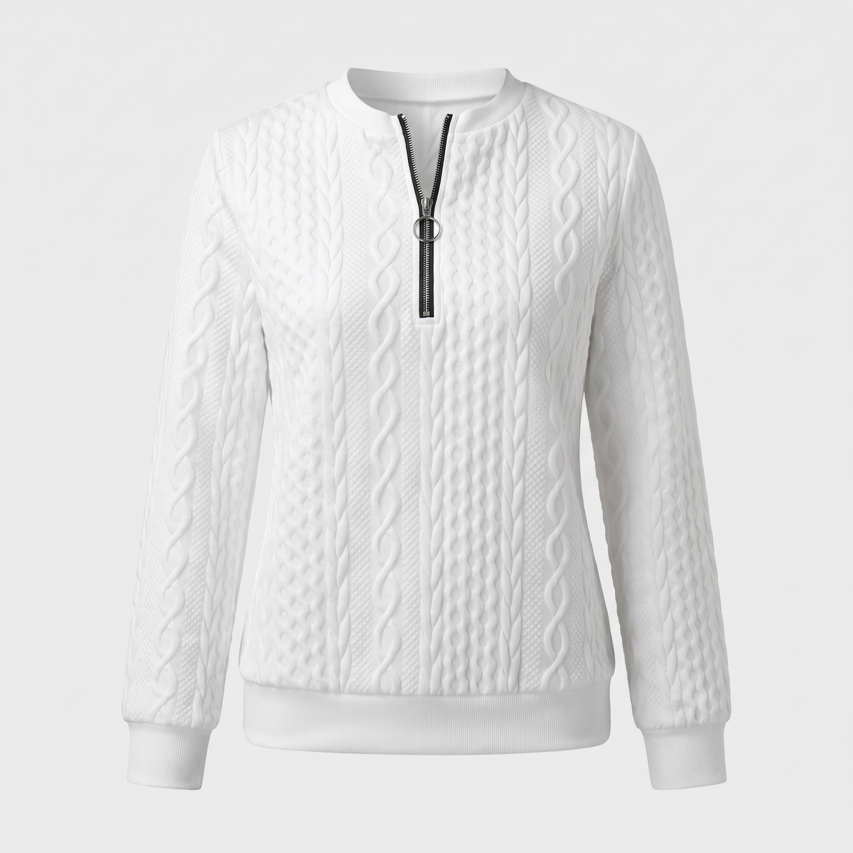 Women's Zip-Up Cable Knit Sweater, Slim Fit | Front Zipper, Structured Knit Pattern | 8 Colorways | S–2XL