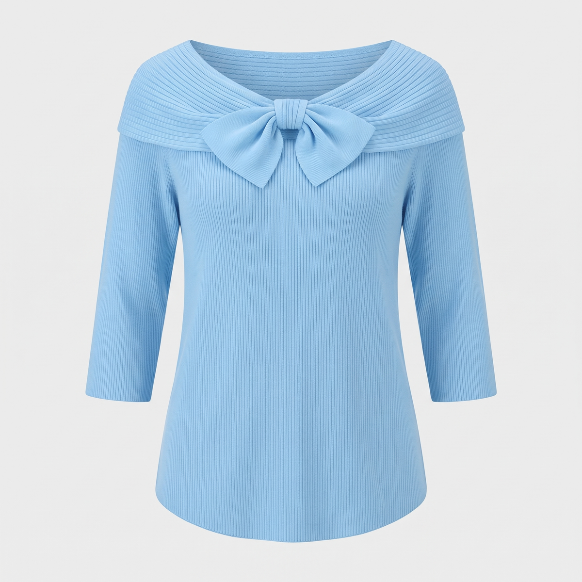 Cordwyn | Women's Bow Detail Ribbed Knit Sweater — 3/4 Sleeve Pullover with Neckline Bow in 6 Colors | Westmere